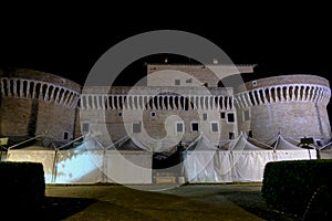 Rocca Roveresca during the night in Senigallia, Italy. Medieval architecture of Emilia-Romagna