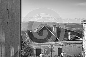 Roccaverano houses. Black and white photo
