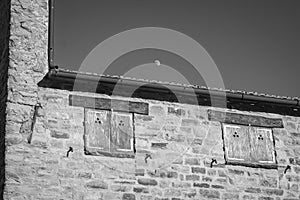 Roccaverano houses. Black and white photo