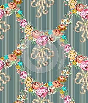 Roccoco Roses Garland Seamless Pattern photo