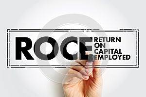 ROCE - Return On Capital Employed acronym text stamp, business concept background