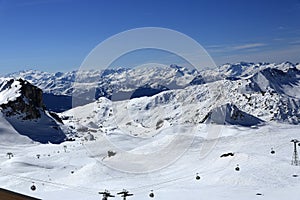 Roche de Mio, Winter landscape in the ski resort of La Plagne, France