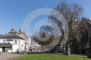 View of the green in front of the Castle and Cathedral in Rochester on March 24, 2019.