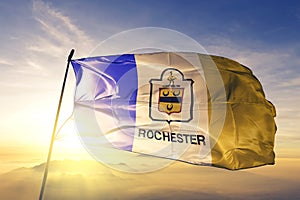 Rochester of New York of United States flag waving on the top