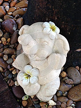 Rock animal Doll in the gravel garden.