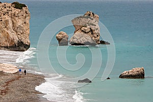 Rock of Aphrodite or Petra of Romiou landmark coastline in winter. Paphos Cyprus