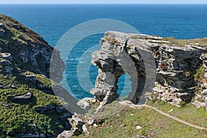 A rock arch on the Pentire Point headland walk, The Rumps, Cornwall