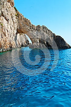 Rock arch on Zakynthos coastline