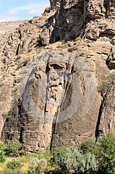 A rock in Armenia with a strange formation in the shape of a skull.