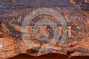 Rock art by ancient native Americans in Valley of Fire in USA