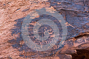 Rock art by ancient native Americans in Valley of Fire in USA