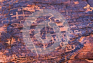 Rock art by ancient native Americans in Valley of Fire in USA