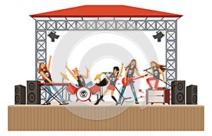 Rock band concert illustration. Musician play on stage