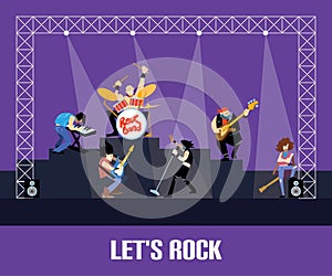 Rock band music group concert raster illustration