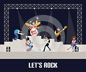 Rock band music group concert vector illustration