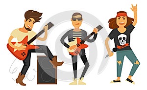 Rock band, musicians performing on stage vector