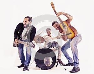 Rock band performing in a studio