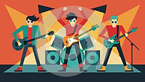 A rock band rocking out on stage with a set of guitars made from recycled skateboard decks.. Vector illustration. photo