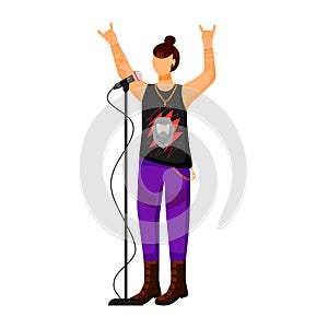 Rock band singer flat color vector illustration