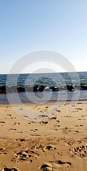 Rock Barrier on Beach. Norfolk Oceanview, VA