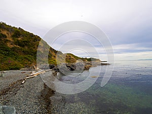 Rock beach by the pacific ocean coastline