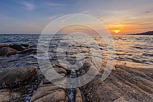 Rock beach in Rayong, Thailand at sunset - Lan Hin Khao