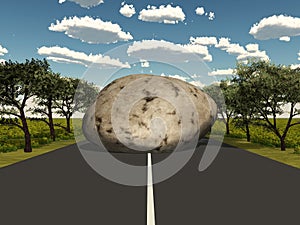 Rock blocks a road