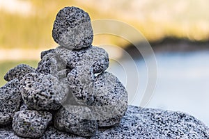 Rock cairn above a lake in the Enchantments