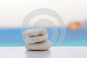 Rock cairn on tropical beach.