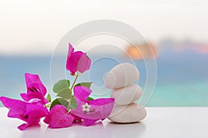 Rock cairn on tropical beach.