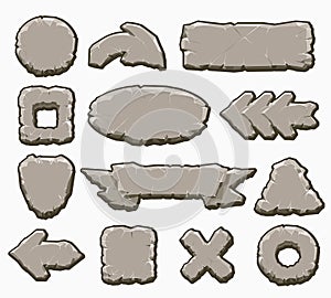 Rock cartoon interface buttons set