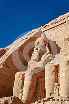 The rock carved statue of Ramesses the Great at Abu Simbel temple in southern Egypt