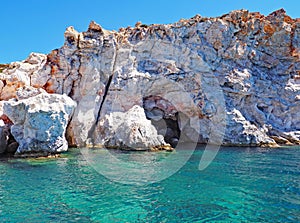 The rock cliffs of Polyaigos, an island of the Greek Cyclades