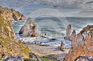 Rock cliffs by the sea in HDR
