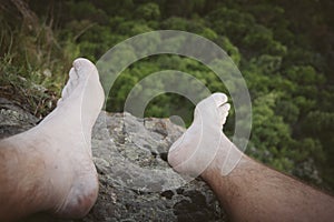 Rock climber foot selfie