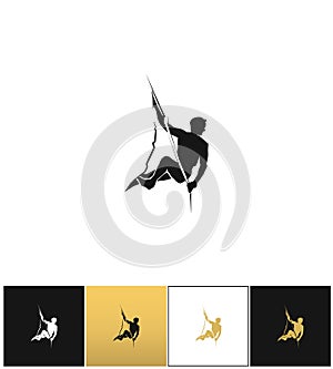 Rock climber logo or mountain climbing adventure silhouette vector icon photo