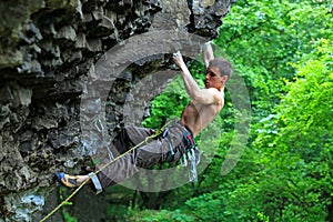 Rock climber on route