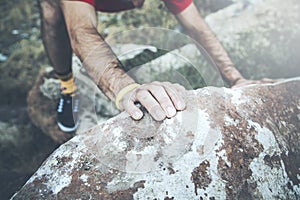 Rock climber`s hand