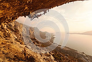 Rock climber at sunset