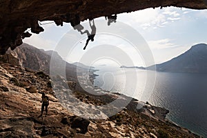 Rock climber at sunset