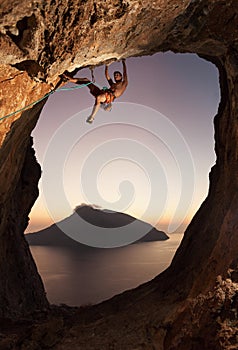 Rock climber at sunset