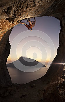 Rock climber at sunset