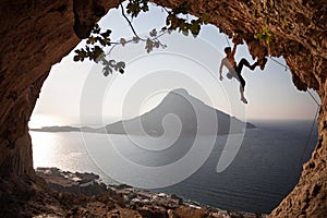 Rock climber at sunset