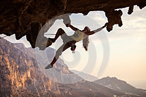 Rock climber at sunset