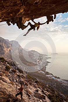 Rock climber at sunset, Kalymnos, Greece