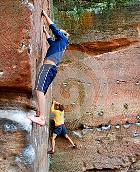 Rock Climbers on a Boulder