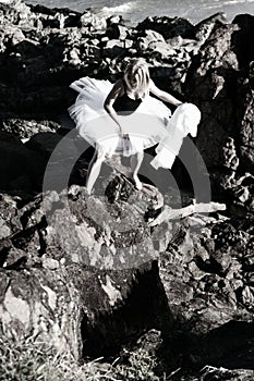 Rock climbing ballerina