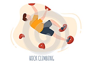 Rock Climbing with Climber Climbs Wall of Extreme Sportsmen and Sportswomen in Flat Cartoon background Illustration