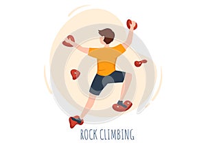 Rock Climbing with Climber Climbs Wall of Extreme Sportsmen and Sportswomen in Flat Cartoon background Illustration