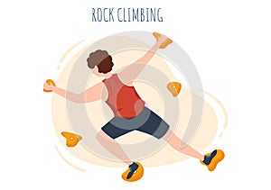 Rock Climbing with Climber Climbs Wall of Extreme Sportsmen and Sportswomen in Flat Cartoon background Illustration